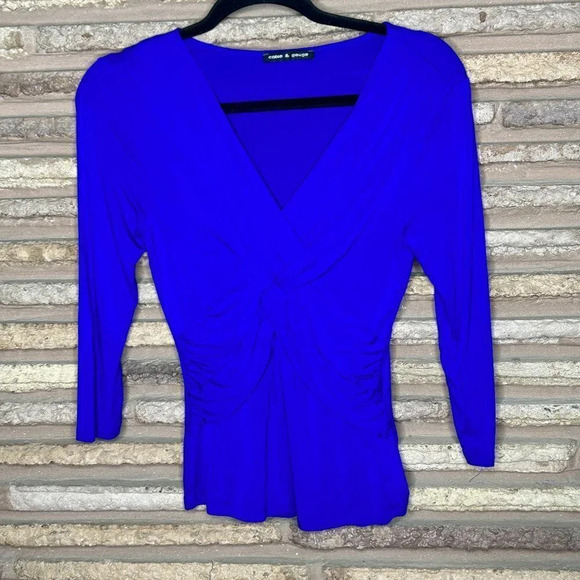 Cable & Gauge Cobalt Royal Blue Twist Front Jersey Knit Top - Picture 1 of 5